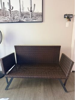 Patio Loveseat with Pull-Out Side Trays & Glass Side Table – Great Condition