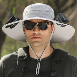 Sunshade Hat with Cooler, Novel & Practical Wide Outdoor Hat with 3 Speed Adjustable Solar Fan