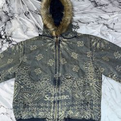 Supreme Bandana Jacquard Denim Hooded Work Jacket Size Small