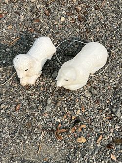 2 Vintage Sheep To Christmas Nativity Blow Mold Set