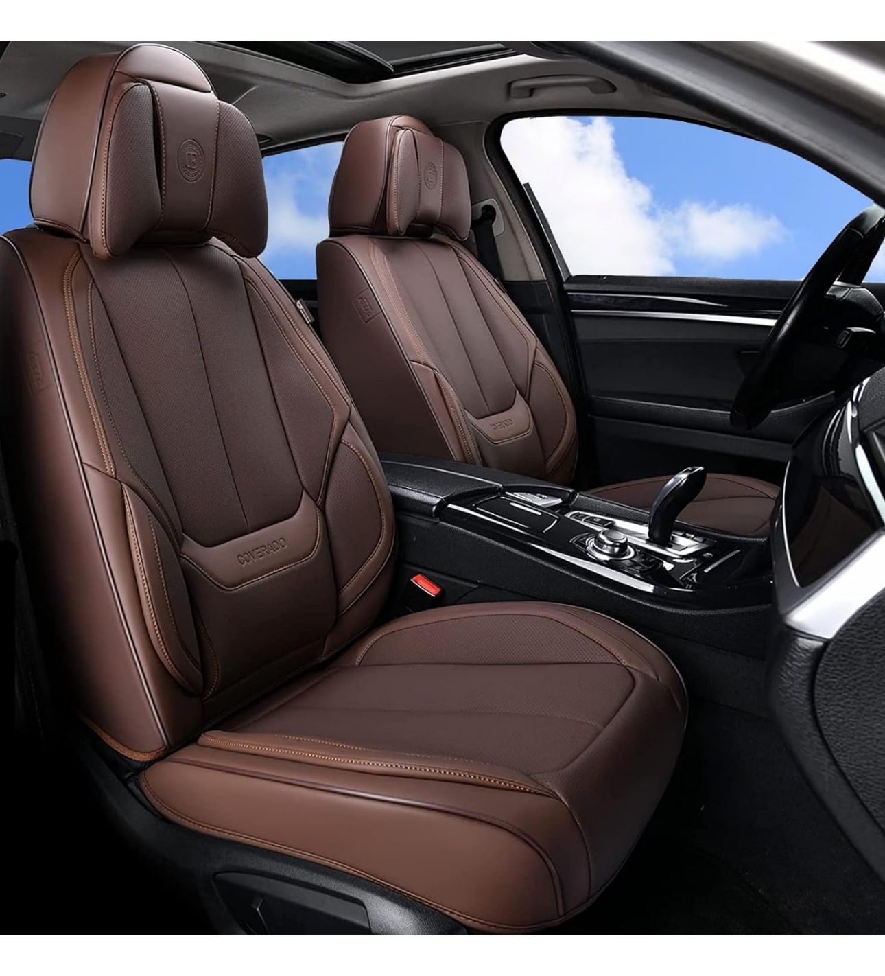 Coverado Front and Back Seat Covers 5 Pieces, Waterproof Nappa Leather Auto Seat Protectors Full Set, Universal Car Accessories Fit for Most Sedans SU