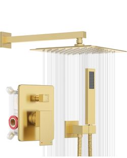ESNBIA Rain Shower Head with Handheld Spray Combo 10” Brushed Gold