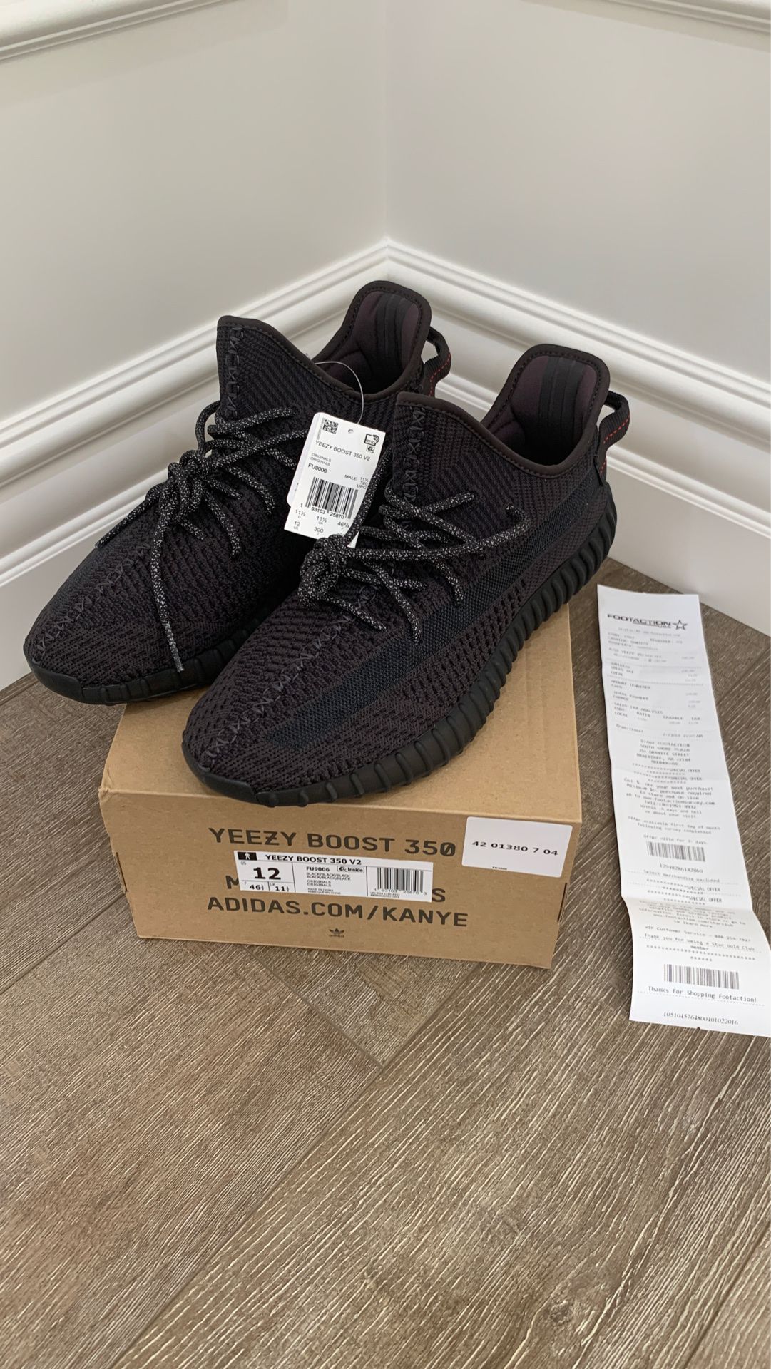 Brand New (Tags Attached) 100% Authentic Adidas Yeezy Boost 350 V2 ‘Black Non-Reflective’ – SKU # FU9006 – Size: 12.00 US