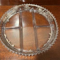 Vintage Clear Glass 5 Section Sterling Overlay Serving Platter