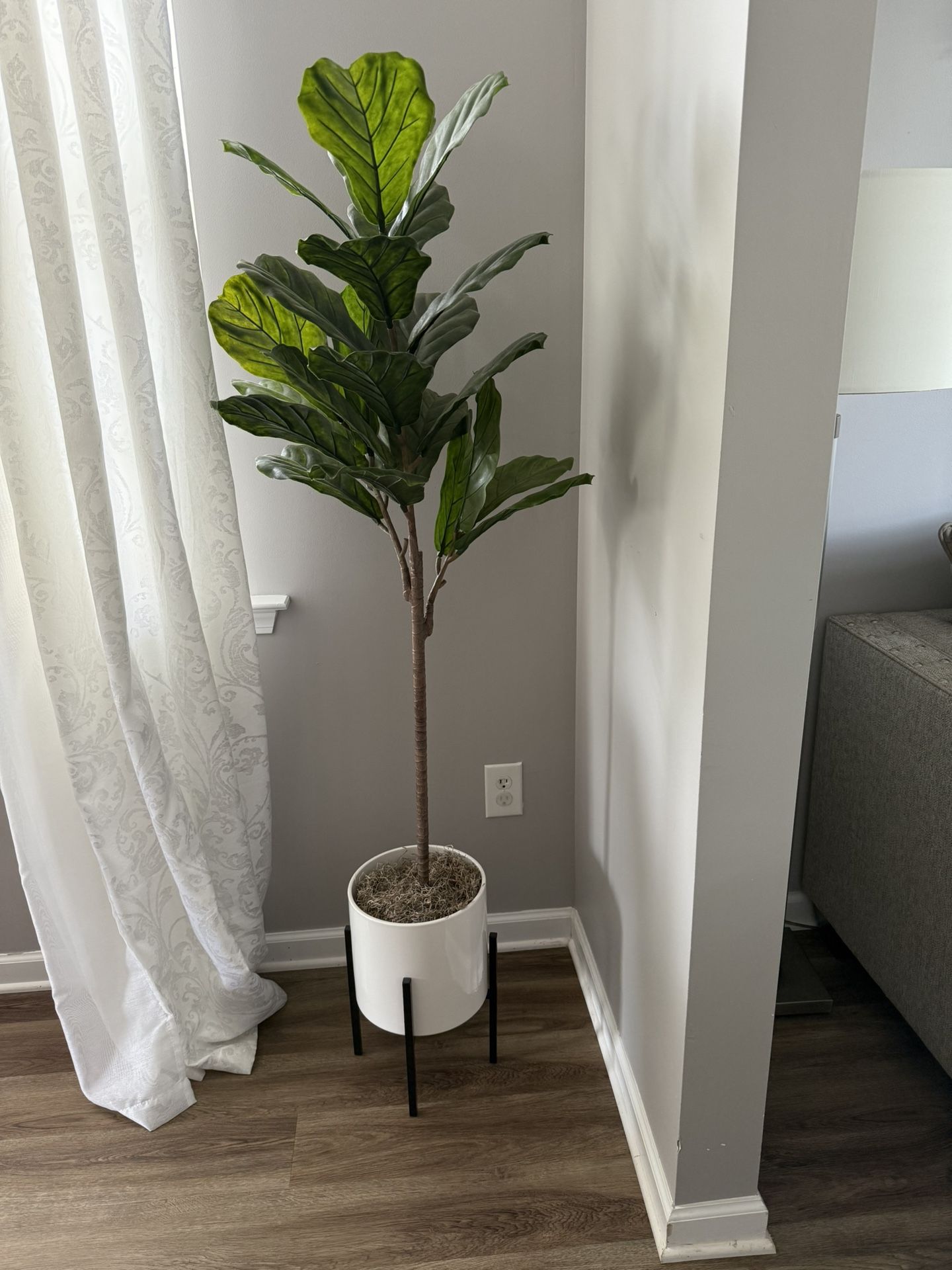 Tall Faux Plant with White Pot