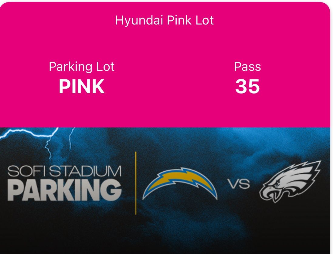 TAILGATE PASS - PINK LOT. CHARGERS HOME GAMES