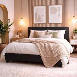 Allewie Full Size Bed Frame with Adjustable Headboard, Upholstered Platform Bed with Wood Slats, Heavy Duty Mattress Foundation, No Box Spring Needed,