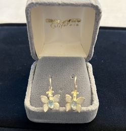 Sterling Silver Lever-back Blue Topaz Butterfly Earrings