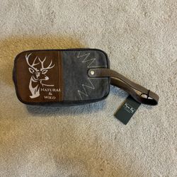 821- HHTT,Myra Bag “Wild Reindeer Shaving Kit Bag”Brown & Gray with Leather