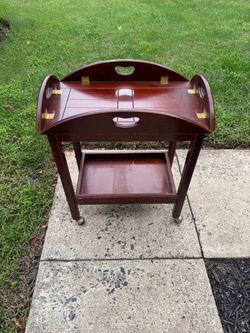 Vintage Bombay Company Folding Butler Tray Table Bar Cart with Top Brass Hinges