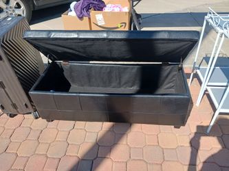 Black Faux Leather Storage Ottoman Bench