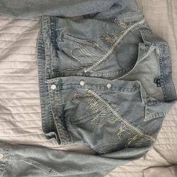 Rhinestone Fringe Denim Jacket 
