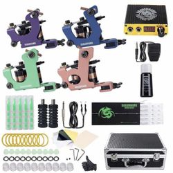 TrendsDragonhawk Complete Tattoo Kit 4 Standard Tunings Tattoo Machines Power Supply 10 Color Tattoo Inks 50 Meddles Tips Grips with Case D139GD
