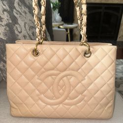 AUTHENTIC CHANEL BEIGE CAVIAR GRAND SHOPPER TOTE GST BAG GHW
