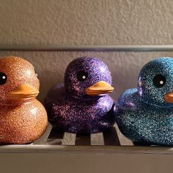 Collection of 5 Large Sparkling Rubber Ducks *please READ description For Location*