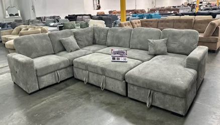 New Corduroy Sectional.  Grey.  92x120x66.  Free Delivery!