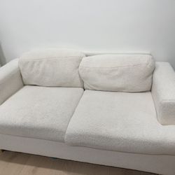 2 Seater White Fabric Couch