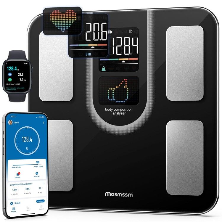 Smart Bathroom Scale with 22 Body Metrics, Heart Rate, BMI, Body Fat, Muscle Mass, Compatible with iOS & Android - New In Box
