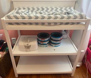 Changing table, diaper warmer, diaper genie disposable liners, 2 pad covers