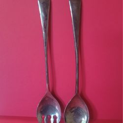 Vintage Set Salad Serving Spoon & Fork Silver Plated Lot Long 9 1/4" ITALY

