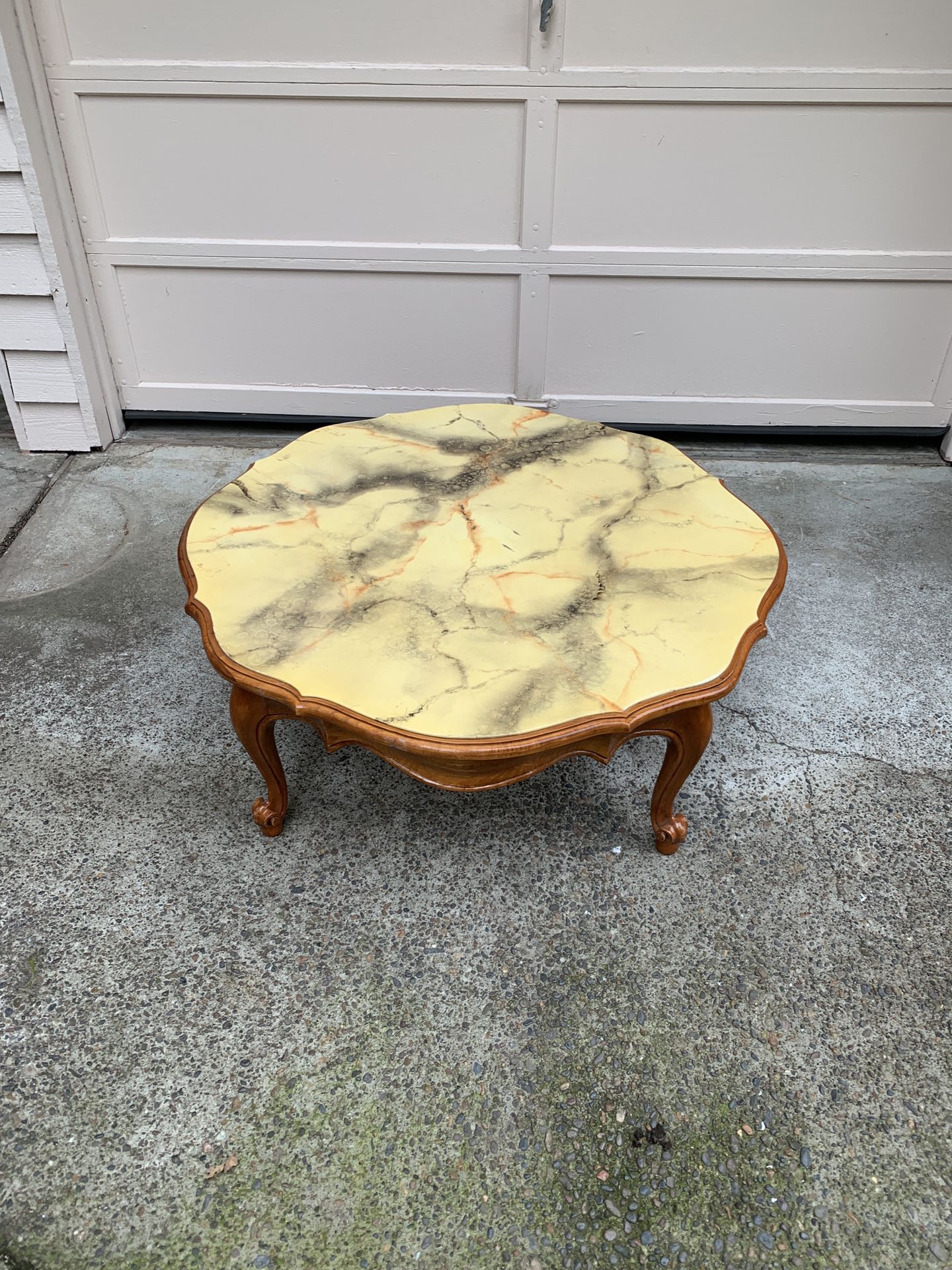 Mid-Century Imperial Faux Marble Round Top Coffee Table