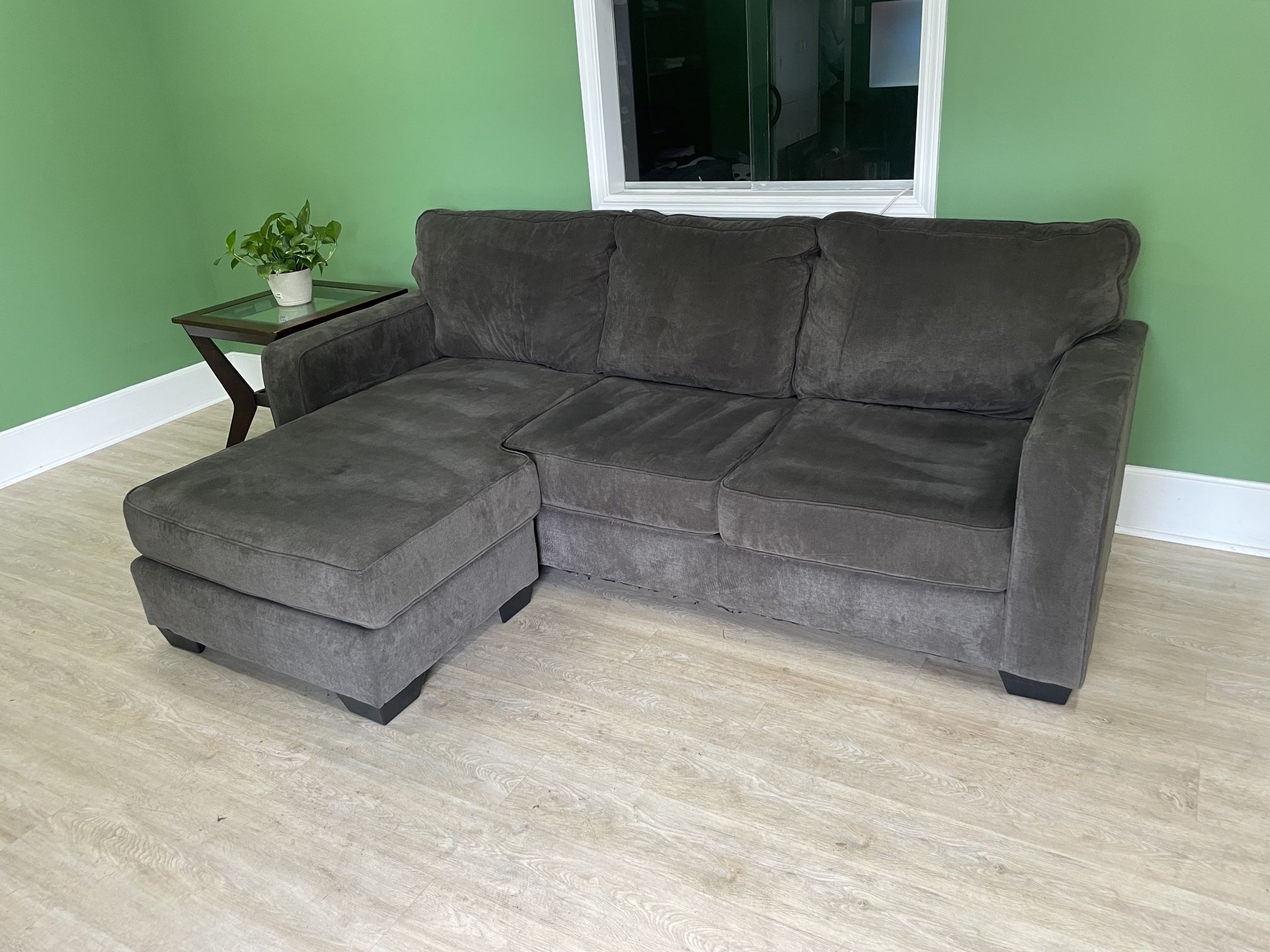 Grey Plush L-Shaped Sectional FREE DELIVERY