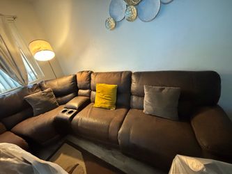 Brown Sectional couch with recliners