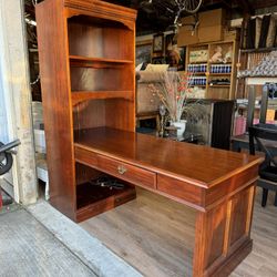 Solid Wood Double Sided Desk With Bookcase.