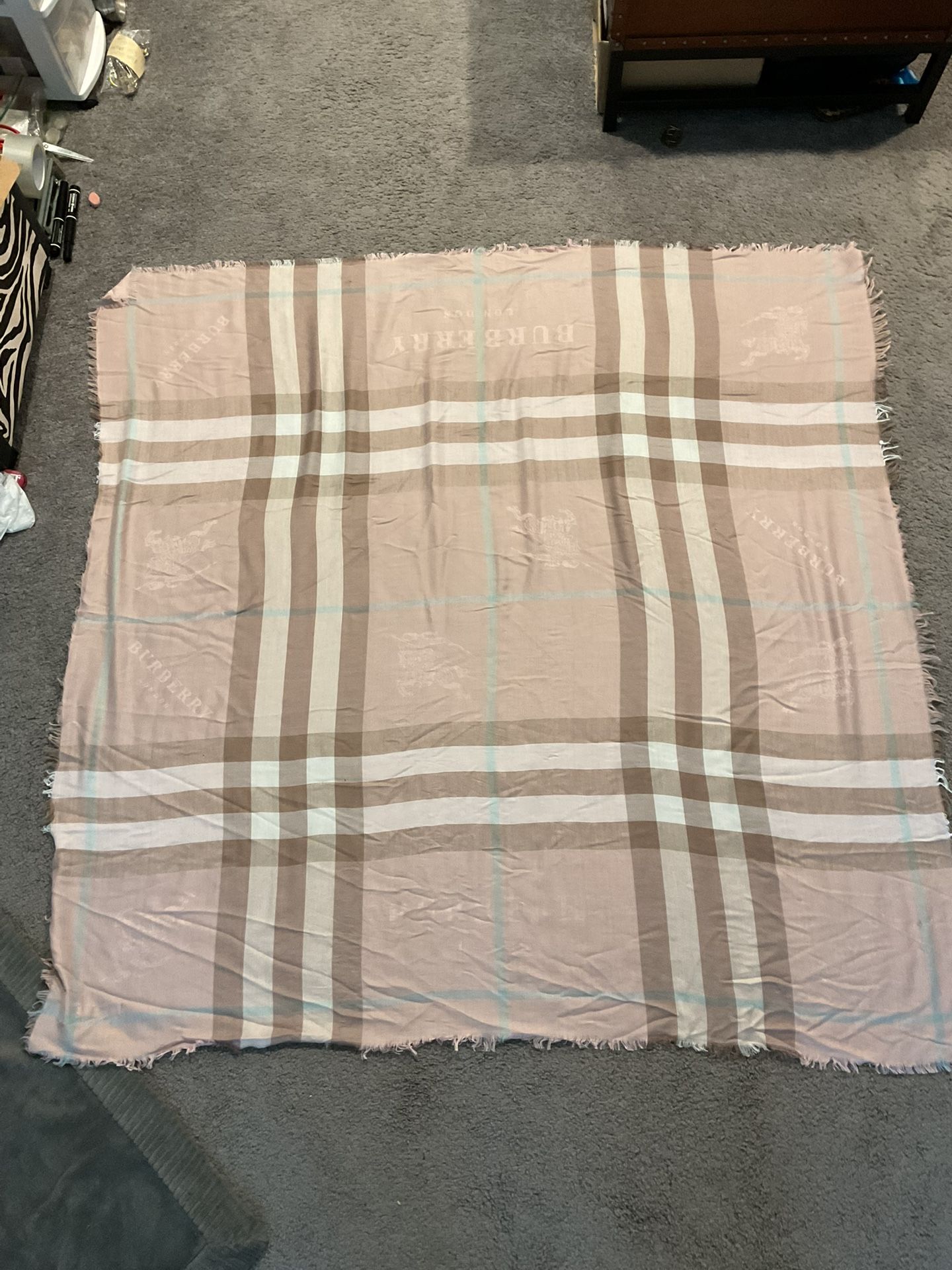 Vintage Large Wool Silk, Pink Plaid Scarf