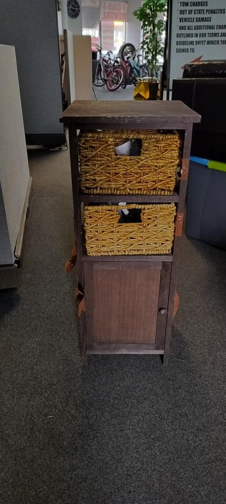 Mini dresser piece with wicker style basket 