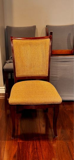 Wood Dining Chair with Gold Upholstery
