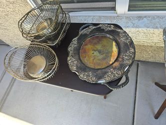 Vintage silver plated trays bread serving baskets kitchen Vanity dresser organizer