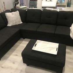 COSTCO linen Sectional Couch And Ottoman