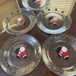 Vintage ARCOROC Santa on Skates Salad Dessert Plate(s) Christmas Trees - France