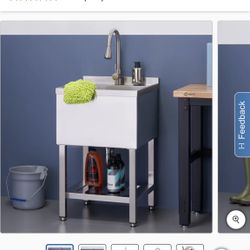 TRINITY 18" × 16"x 13" Stainless Steel Utility Sink with Pull-out Faucet