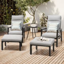Set of 2, Outdoor Aluminum Adjustable Lounge Chair Set with Ottoman