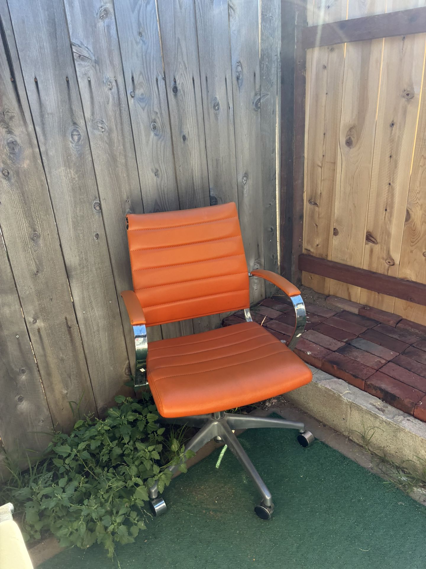 Mid-Century Modern Orange Office Chair (Chrome + Rolling Base)