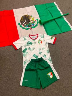 Uniforme de futbol para niño con bandera de Mexico y trompeta