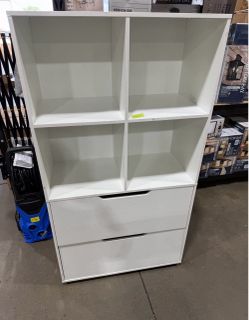 4-Cube Bookcase featuring two lower drawers and four open shelving compartments.