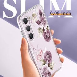 GVIEWIN for Samsung Galaxy S23 Case,  Clear Floral Shockproof Hard PC Back & Soft 