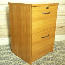 2 Drawer Brown Wood File Cabinet with File Folders and Key