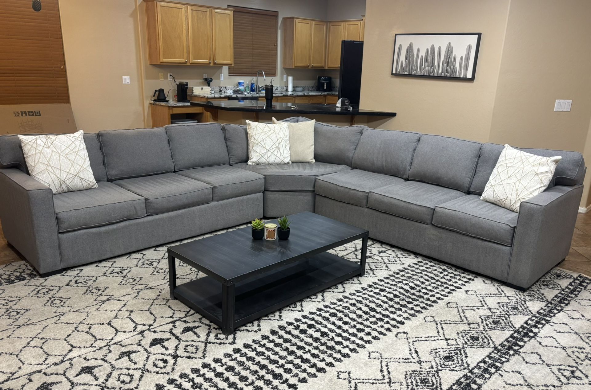 Grey 3pc Fabric L-Sectional