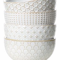LE TAUCI Small Bowls 12 OZ, Ice Cream Bowl, Ceramic Embossment Stoneware Bowl, Bowls Set for Dessert, Fruits, Side Dishes, Suit For Housewarming - 4.5
