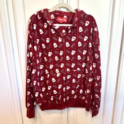 🎅 Fun and cozy fuzzy red zip up hoodie with Santa Claus Christmas print