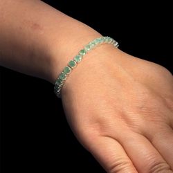 Natural Emerald Tennis Bracelet 925 Sterling Silver 7.1” Certified Handmade