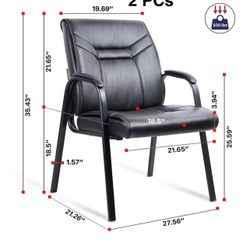 ✌️ 2Pcs Heavy Duty Big & Tall Guest Chair 400lb Leather Reception Chairs with Padded Arm Rest Extra Wide Backrest Seat Cushion Side Chair