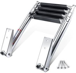 4 Step Boat Ladder, Stainless Steel Telescopic 4 Step Pontoon Boat Ladder, Extendable Dock Ladder for a Pontoon, Max. Load 900 Pound Capacity Marine T