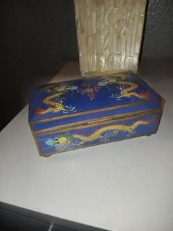 Double Dragon Cloisonne Enamel Footed Box