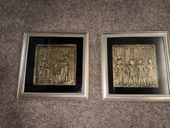 Lot of 2 Ancient Egyptian Temple Reliefs Decorative Wall Plaques