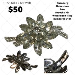 Gorgeous Eisenberg Rhinestone Bow Brooch Pin with Ribbon Icing numbered 7194